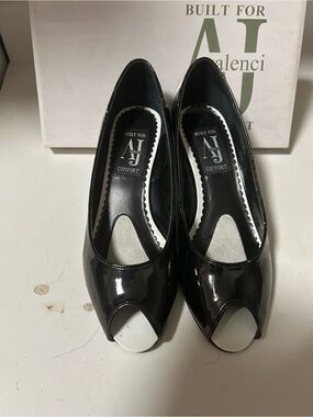 Aj Valenci Black Patent Peep-Toe Heels